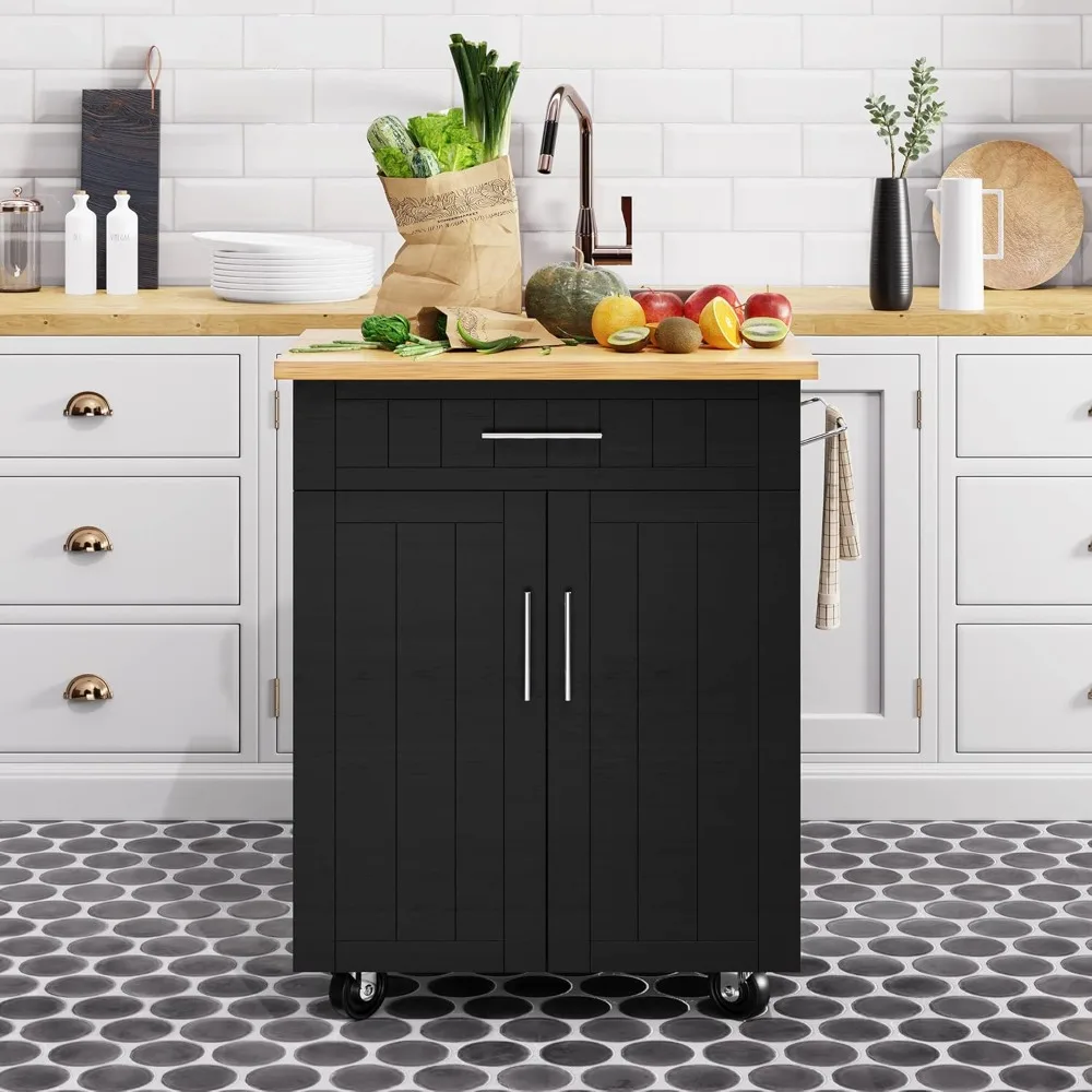 

Kitchen Island Cart with Storage,Rolling Kitchen Island Side Table on Wheels with Worktop,Single Door Storage Cabinet and Drawe