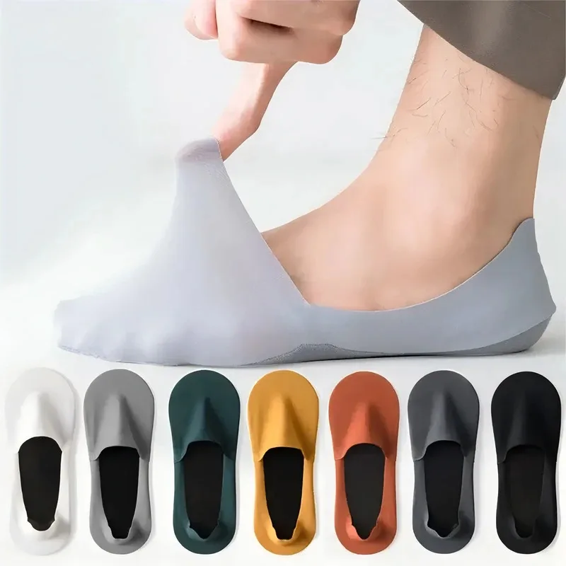 

5 Pairs/Lot Men's Boat Socks 100% Cotton Deodorant Sweat Absorption Summer Sock Thin Breathable Silicone Non-slip Silk Socks