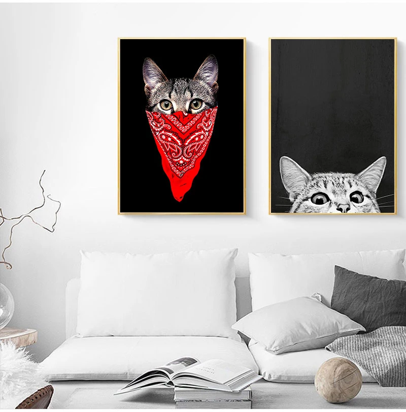 Funny Kitty Cat Black White Kids Nordic Posters And Prints Wall Art Canvas Painting Wall Pictures For Living Room Salon Decor