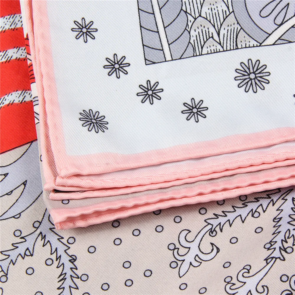 Manueller handgerollter Twill-Seidenschal für Damen, Konzertdruck, quadratische Schals, Wraps, Echarpes, gekräuselte Foulards, Femme, Bandana, Hijabs, 90 cm – Detail 1