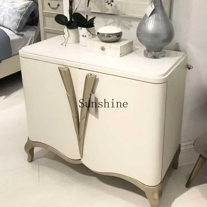 

French cream white home shoe cabinet small apartment door decoration marble side cabinet against the wall