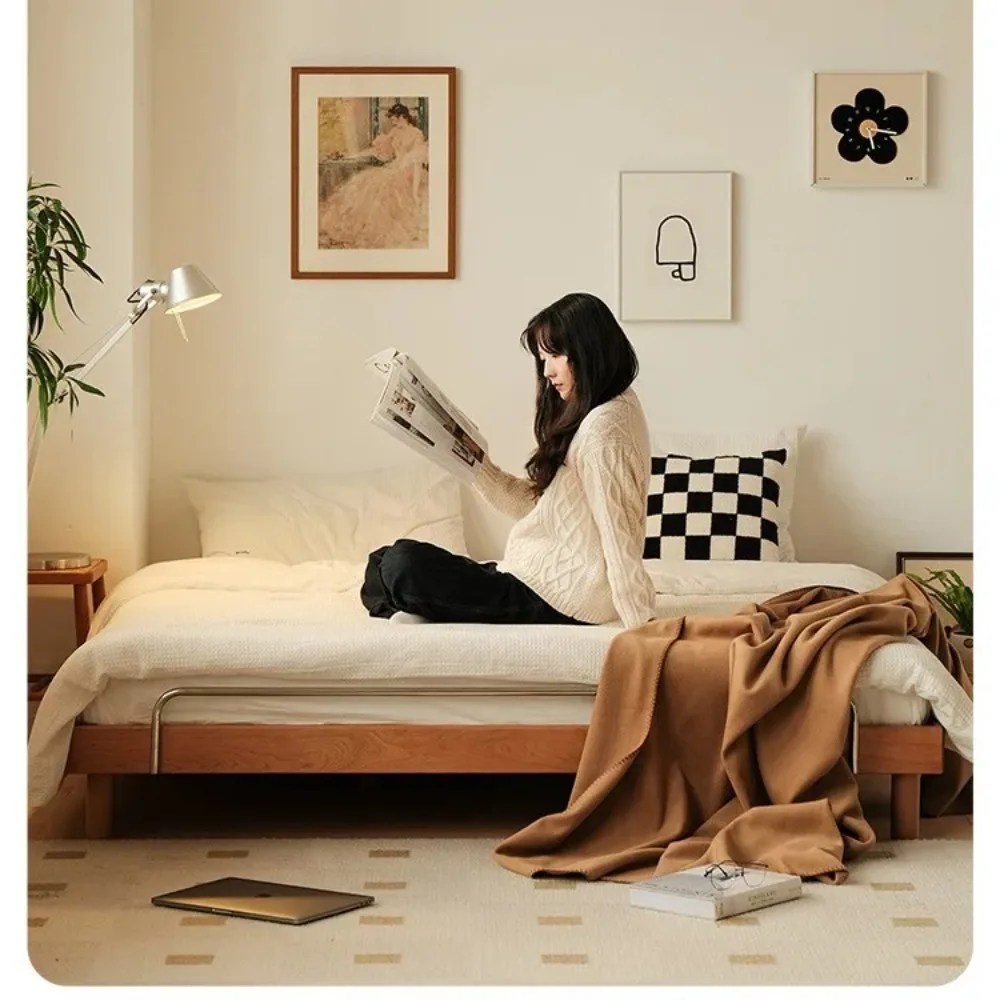 Huhu tatami bed Japanese solid wood double bed Cherry wood furniture 1.5 meters 1.8 meters Modern simple suspended bed
