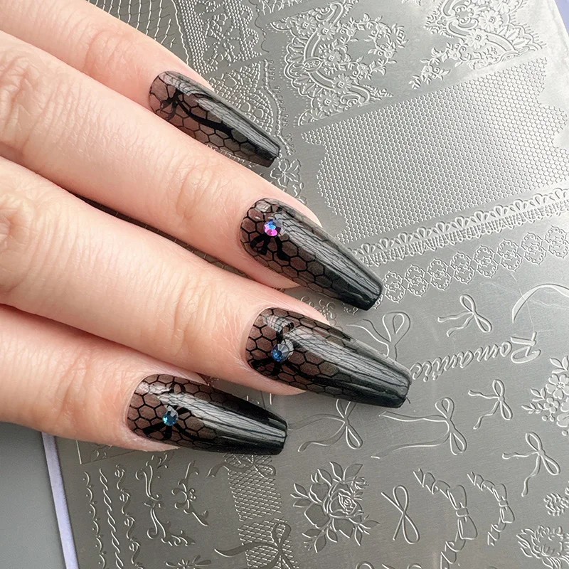 NAIL ART STAMPING PLATES LACE DESIGNS TEMPLATE BOW TIE IMAGE PLATES
