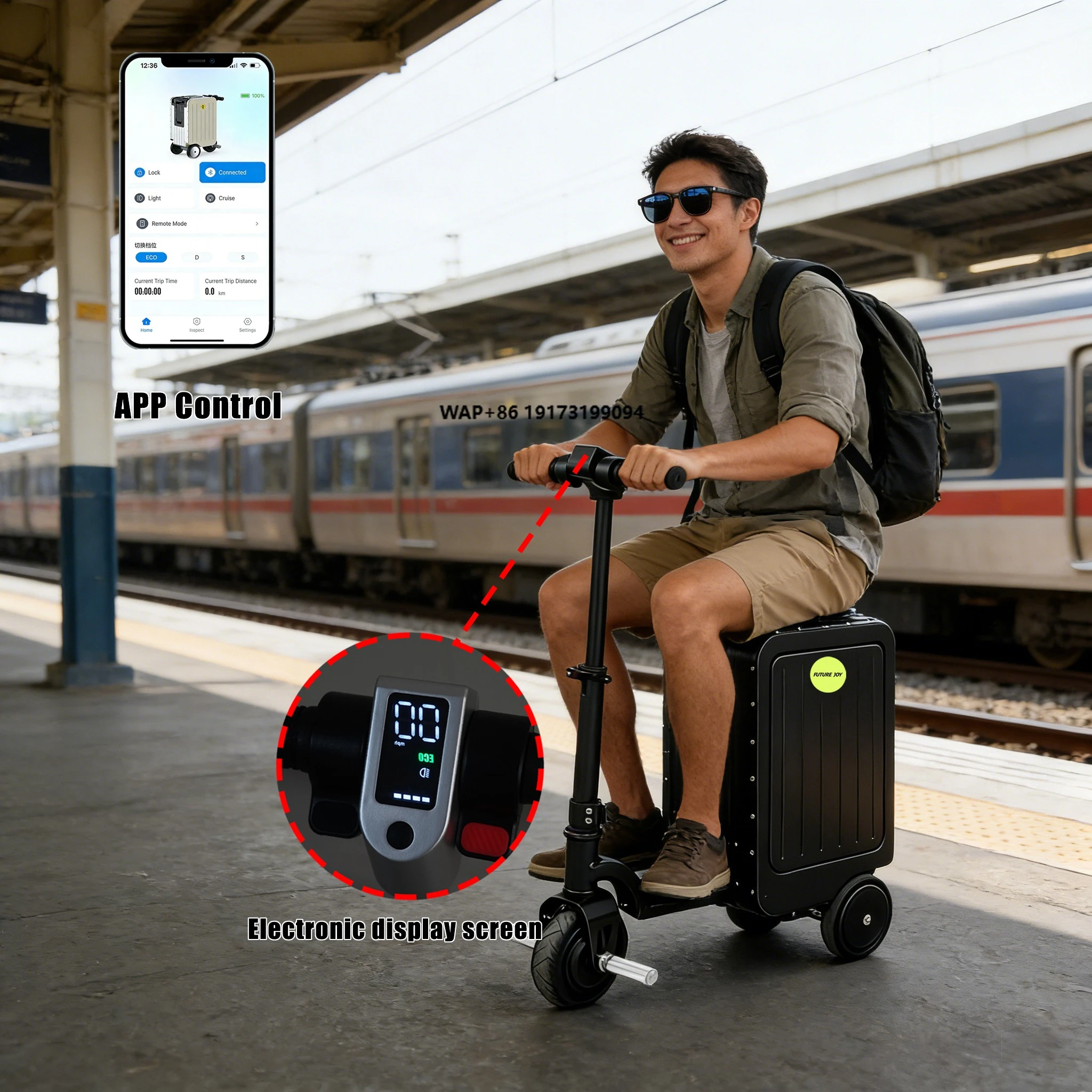 20 Inch Rideable Electric Luggage Custom Logo Aluminum Smart Travel Suitcase