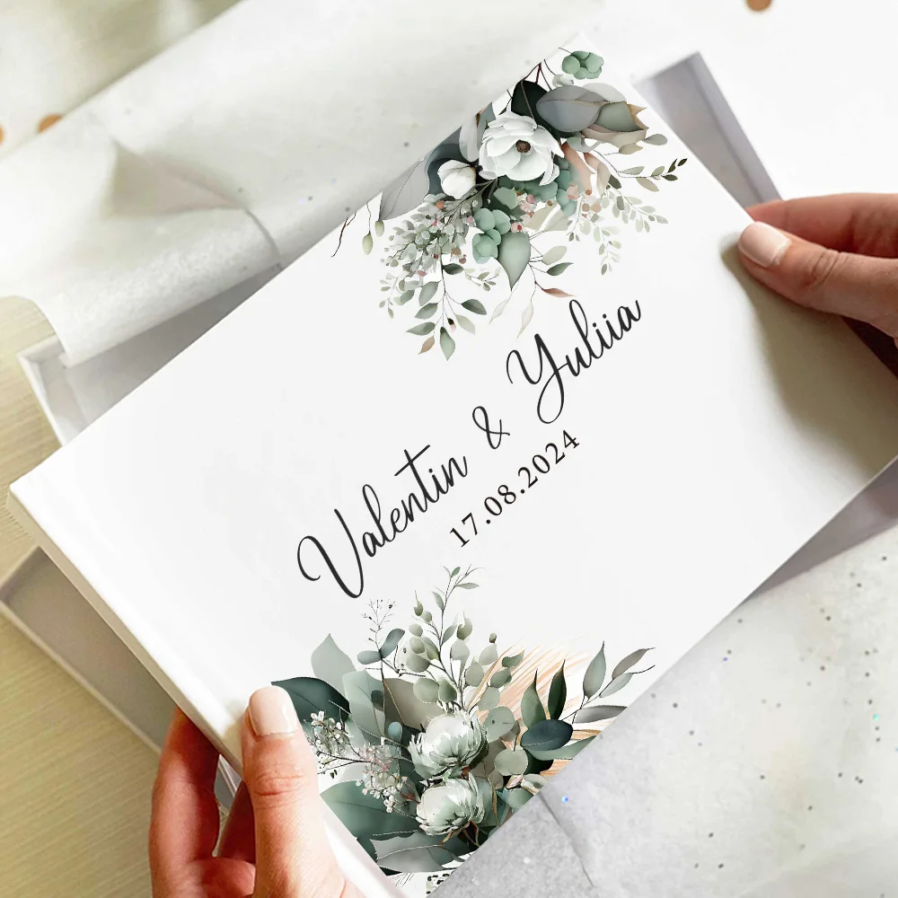 Libro de invitados blanco personalizado para bodas, suministros de decoración, recuerdo, bautismo, álbumes, regalos