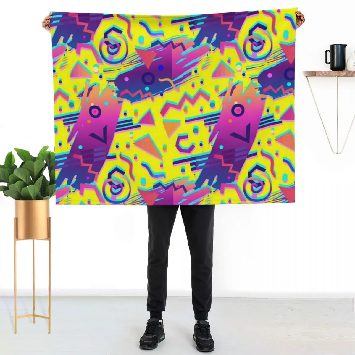 

Eighties Retro Memphis Pattern Throw Blanket Easy Care Comfortable Blanket for Couch