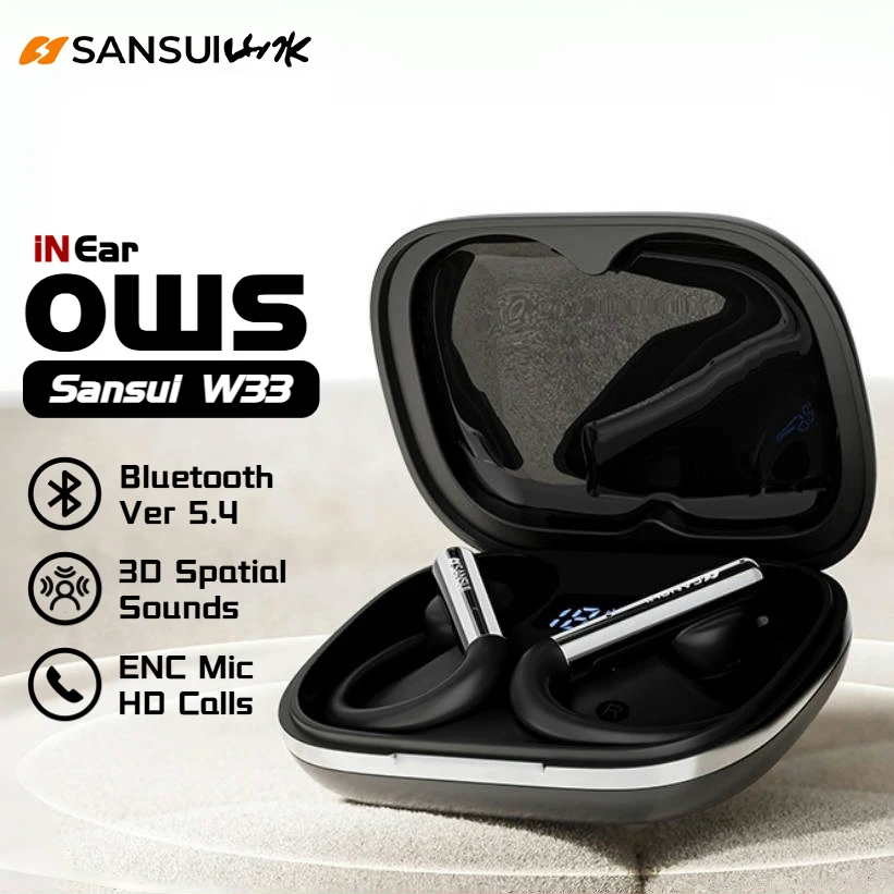 

Sansui W33 Spatial Audio Bluetooth 5.4 Earphones ENC Noise Canceling Bluetooth Headphone in-Ear OWS Wireless Sports Headsets