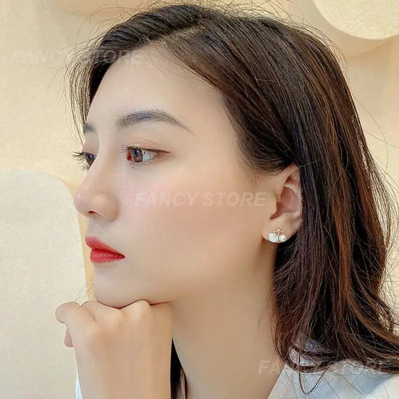 1~4PAIRS Pearl Earrings Not Easily Oxidized Fresh And Sweet Elegant Shell And Jewelry Earrings Asymmetrical Design Trend