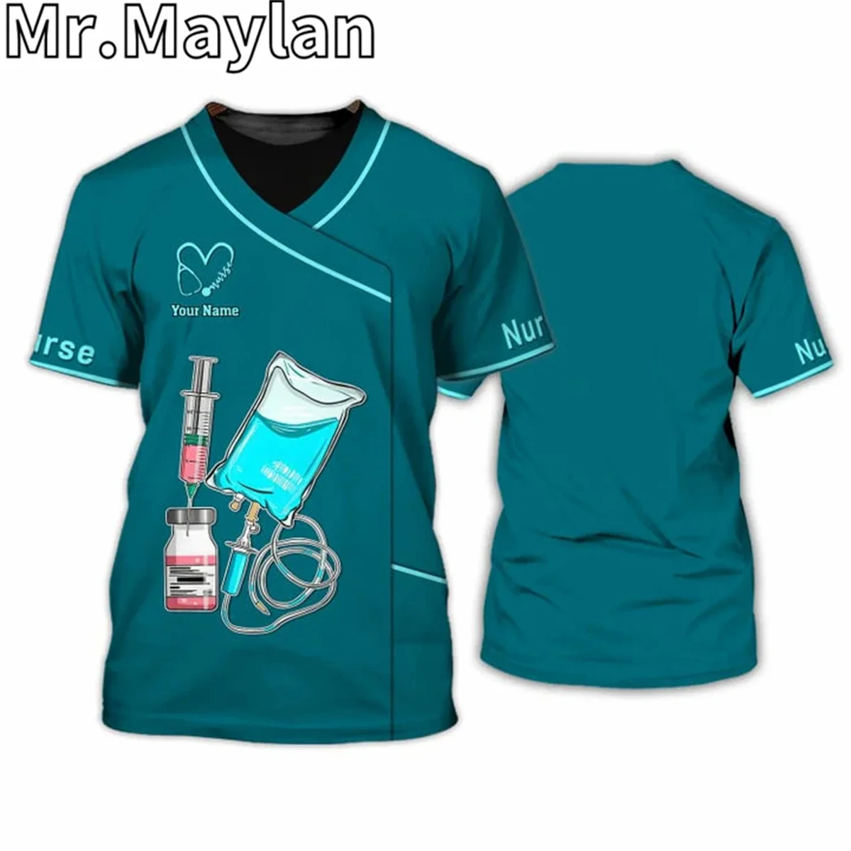 Caduceus Nurse Life Hologram Style 3D Print Flag Pattern Nurse Shirt Best Gift for Nurse Tshirt Men Women Streetwear Unisex Tee