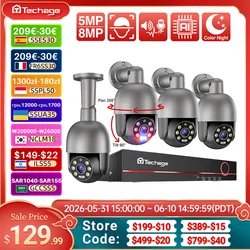 Techage 8ch 4k 5mp 8mp ptz segurança poe sistema de câmera ip ao ar livre ai detecção humana áudio em dois sentidos kit câmera vigilância vídeo