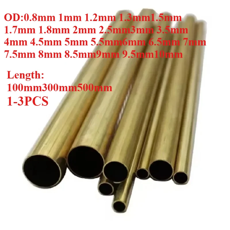 1/3PCS Brass Round Tube Pipe Brass Tube Capillary Large Our Diameter 0.8mm 1mm 1.5mm 2mm 2.5mm 3mm 4mm 5mm 6mm 7mm 8mm 9mm 10mm