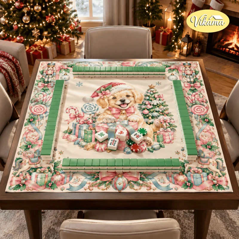 VIKAMA, tapis de jeu de mahjong à motifs de Golden Retriever pour Noël, antidérapant, lavable, idéal comme nappe pour les soirées jeux en famille, pour le salon, ou comme cadeau de fêtes.