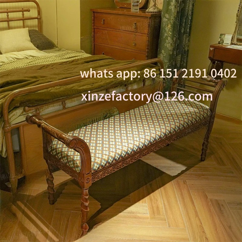 

Customizable American retro shoe changing stool solid wood bedside stool