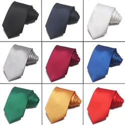 Classic Men's 8CM Black Neckties Polyester Solid Color Red White Neck Ties Business Formal Dress Accessories Casual Daily Cravat