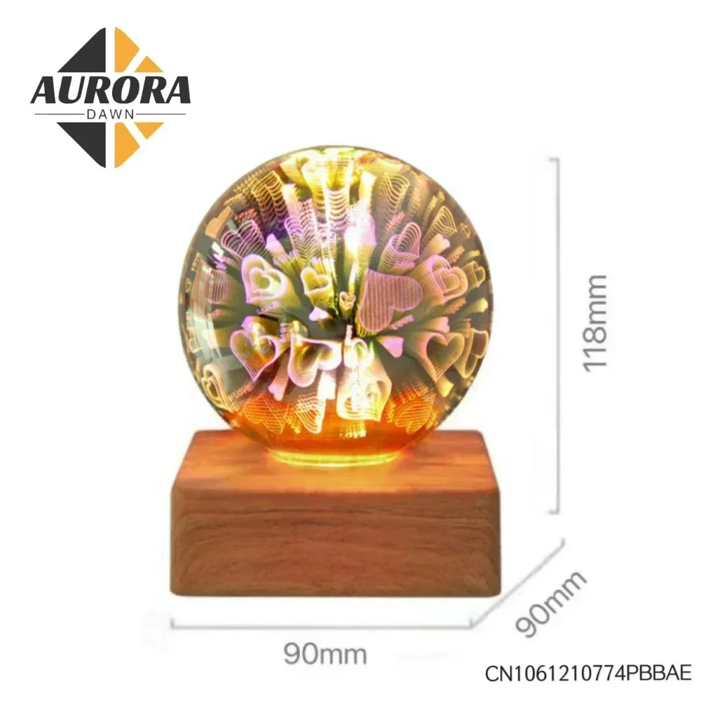 3D Fireworks Night Light Starry Heart Glass Lamp Projection Colorful USB Atmosphere Living Decorative Decor Room Romantic Gift