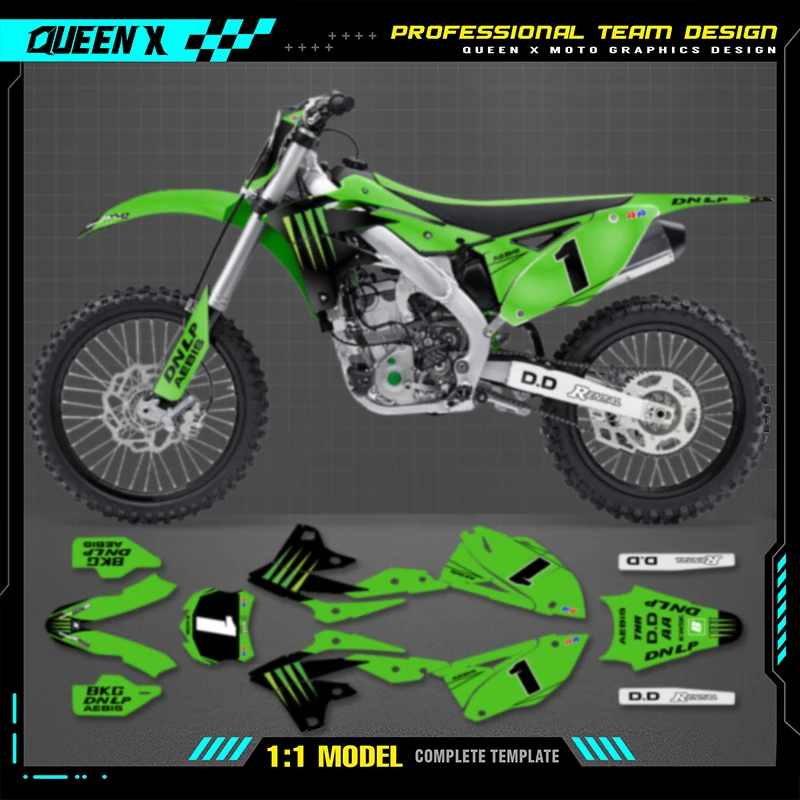 

Queen X MOTOR Custom Team мотоциклетные графические наклейки, комплект наклеек для KAWASAKI KXF250 KX 250F 2013 2014 2015 2016