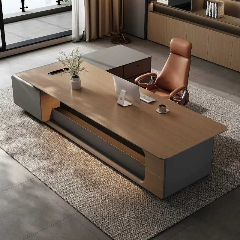 New Arrival Luxury L-Shaped CEO Manager Office Desk High-End Light Luxury Elegant Executive Desk Side Cabinet Minimalist Office
