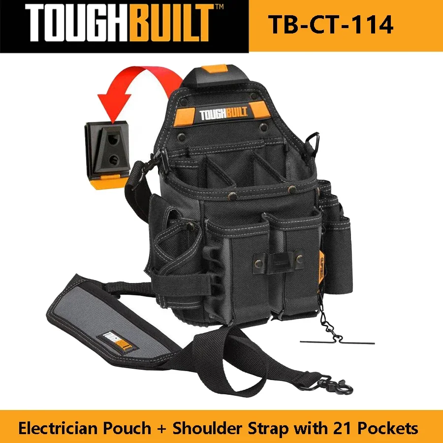 

TOUGHBUILT TB-CT-114 Сумка для электрика + плечевой ремень с 21 карманами и петлями Удобная и практичная прочная сумка для инструментов