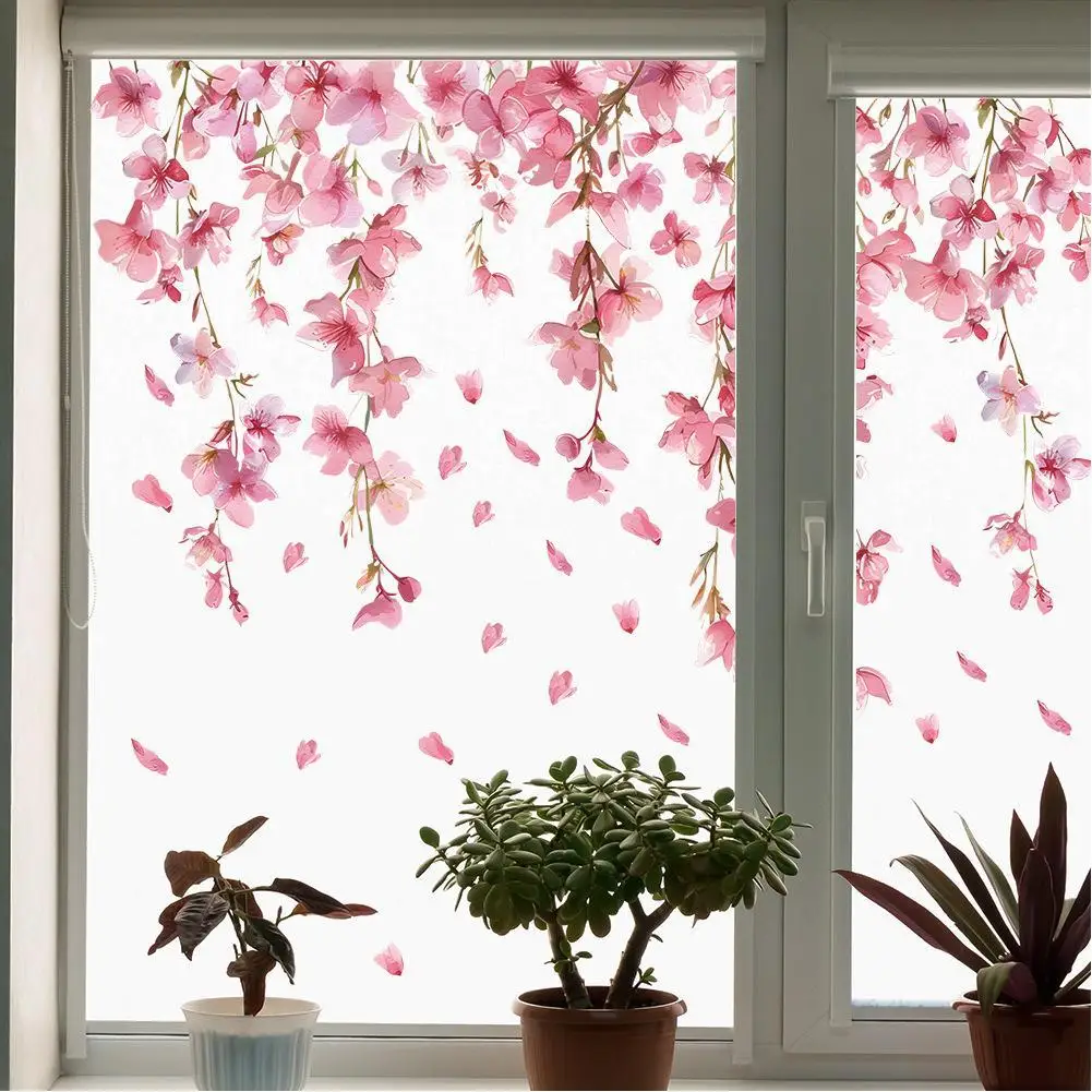 Hanging Vine Window Clings Fallen Flowers Window Decals Removable Floral Branch Home Stickers For Living Room Glass Door Decor