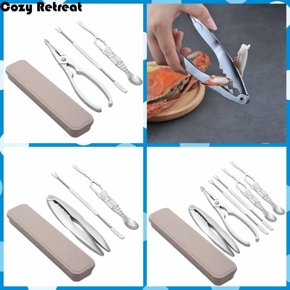 

3/6pcs Stainless Steel Seafood Tool Set Printed with Box Lobster Pliers Professional Lobster Crab Cracker Tools Picking Meat