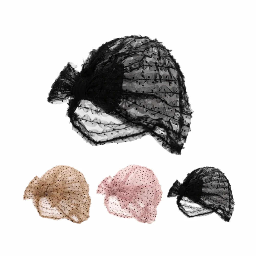 

Breathable Fabric Polka Dot Mesh Bonnet Wrinkle Lace Folded Design Women Headscarf Hat Chic Turban Beanie Cap Casual Wear