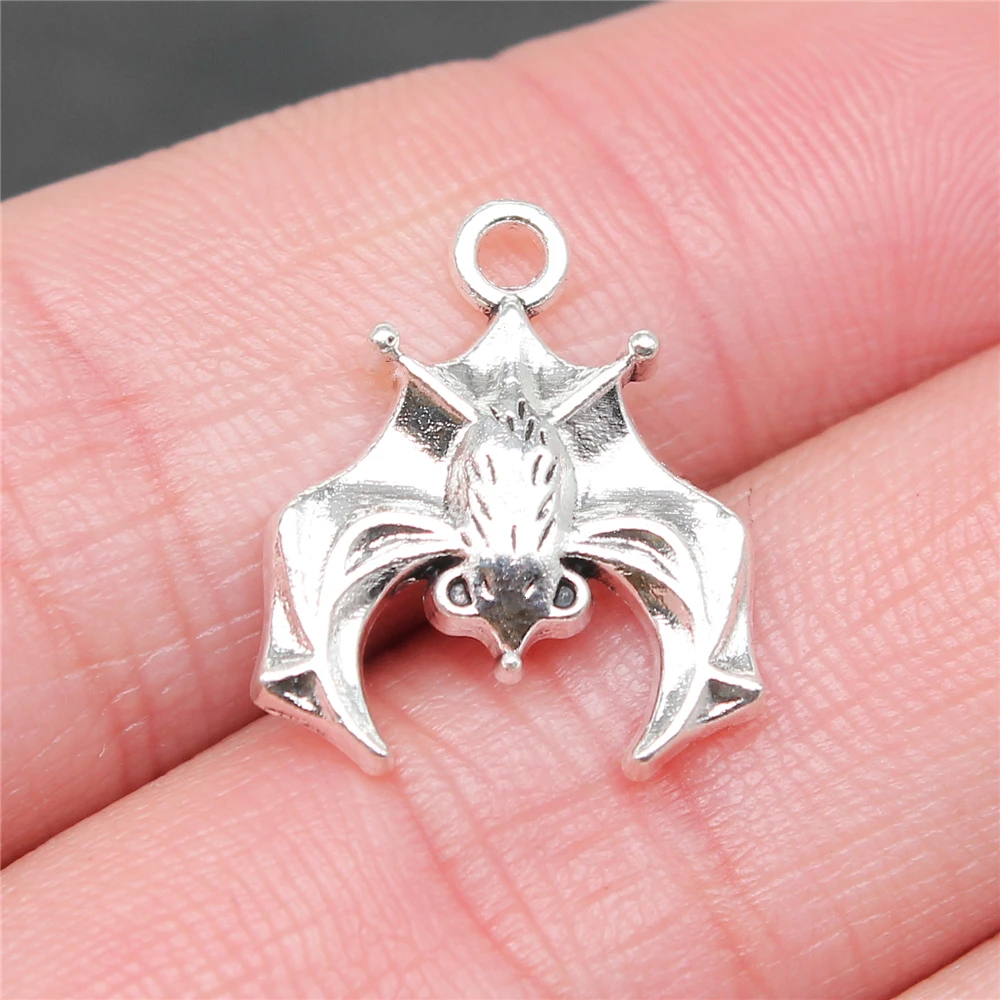 WYSIWYG 10pcs 20x17mm Hang Upside Down Bat Charms Pendant 2 Colors Antique Silver Color Antique Bronze Plated Alloy Charms