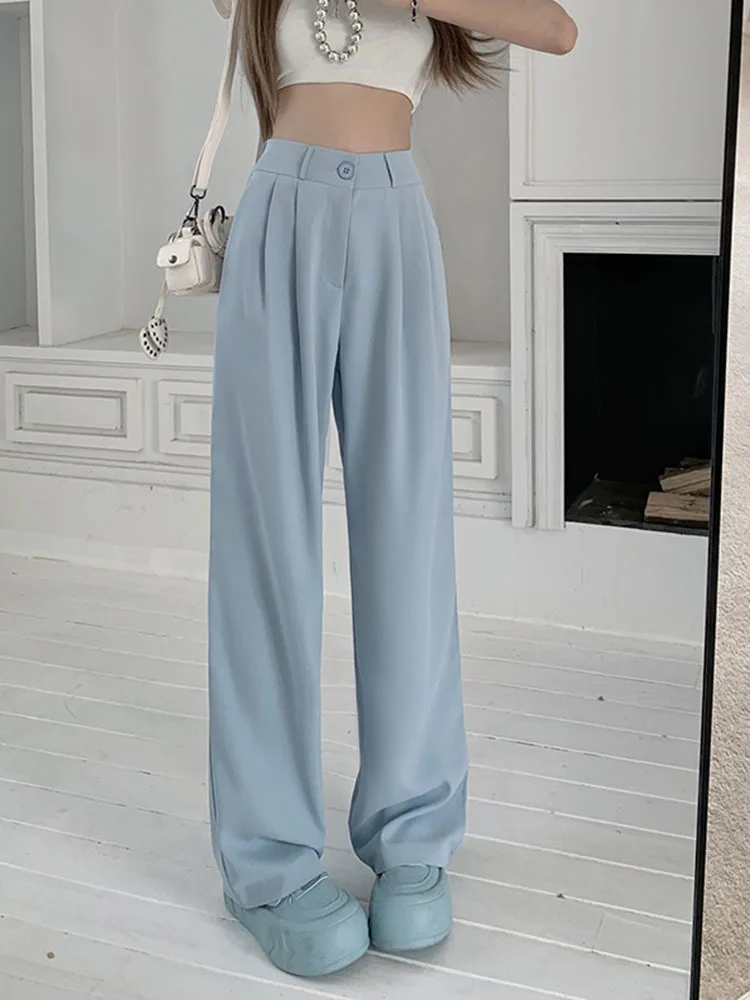 Casual High Waist Loose Wide Leg Pants for Women Spring Autumn New Female Floor-Length White Suits Pants Ladies Long Trousers