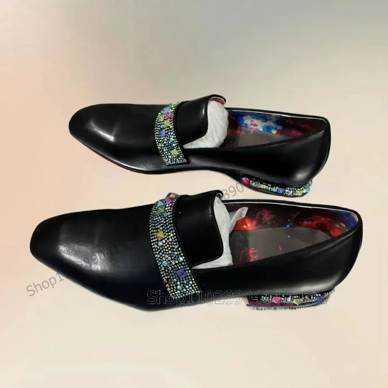 Colorful Rhinestone Rivets Black Square Toe Loafers Fashion Slip On Men Shoes Luxurious Handmade Party Wedding Men Dress Shoes - view 4