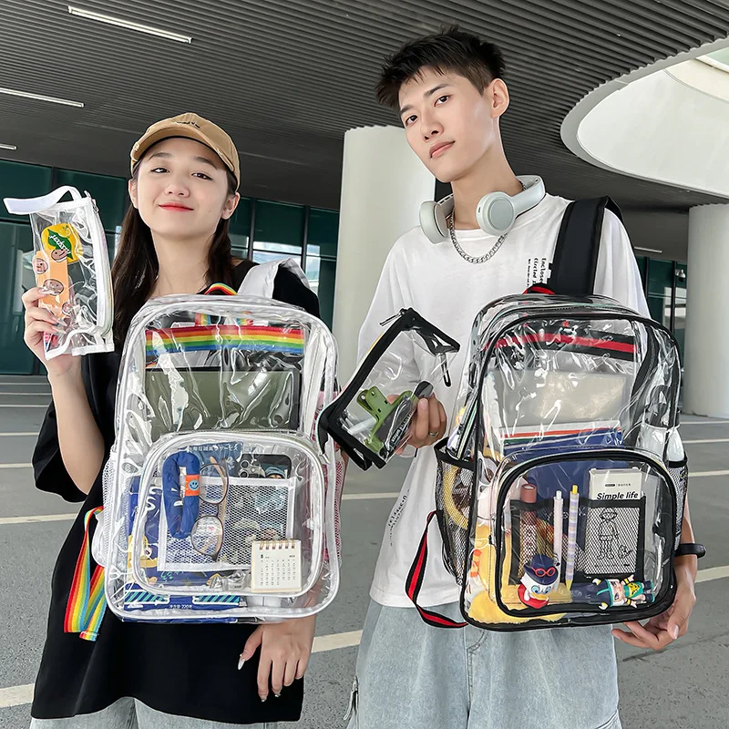 

Backpack Transparent PVC Bag Clear College Backpacks Transparent Bookbag Pvc Rainbow Clear School Bag BG142