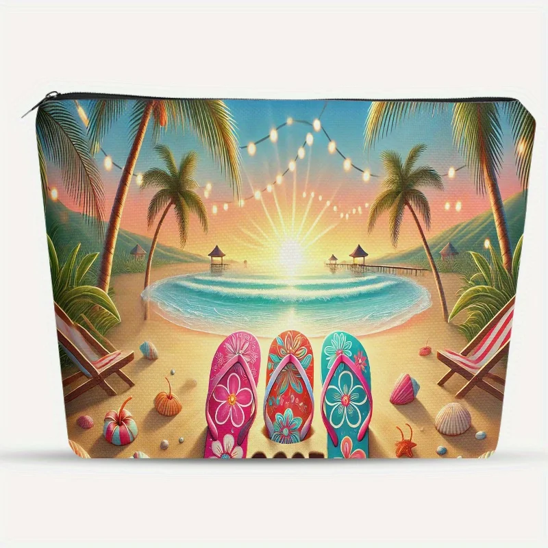 A beach pattern cosmetic bag-cute multifunctional zipper handbag, jewelry storage bag