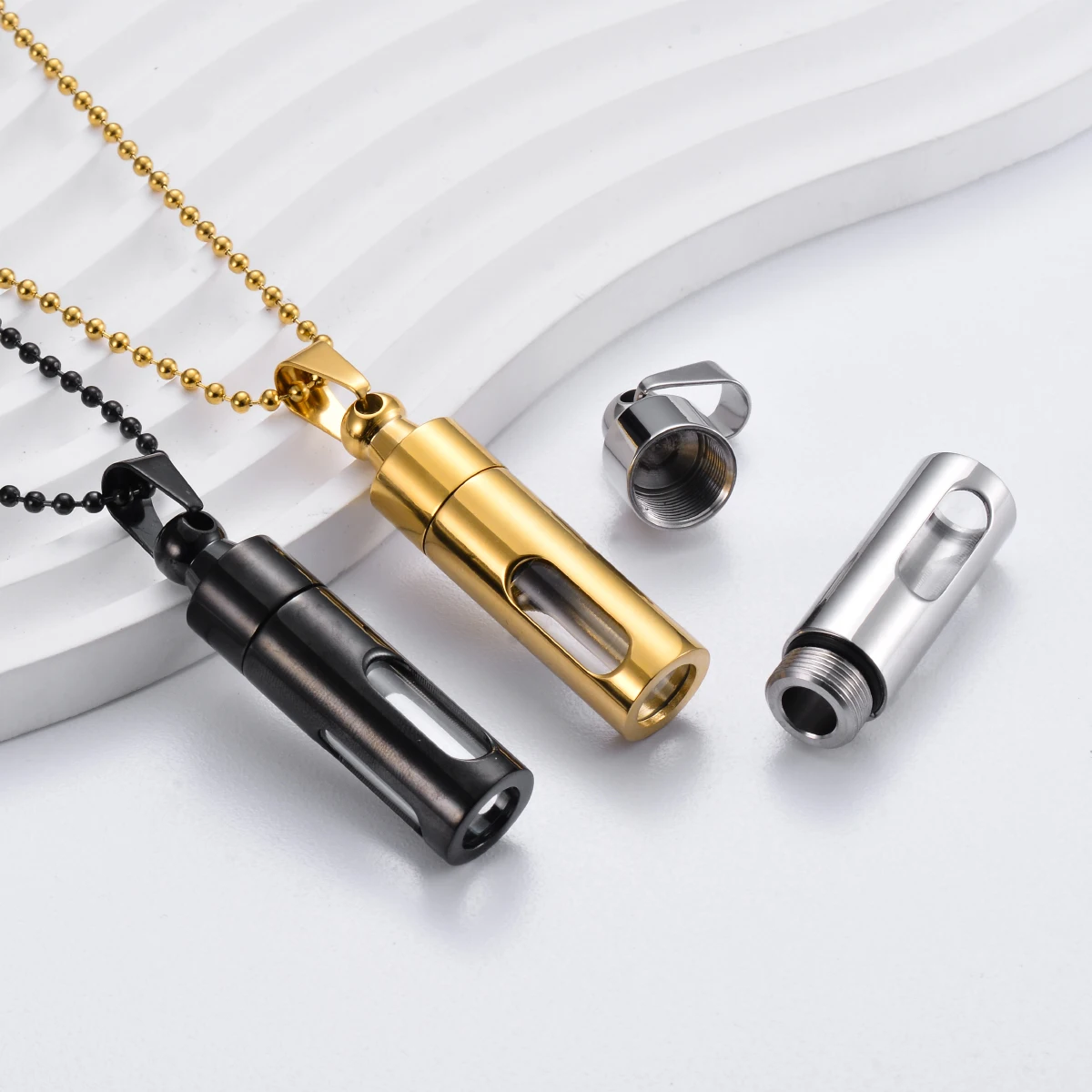 Stainless Steel Pendant Necklace Openable Glass Tube Container Urns Cylinder Cremation Memorial Pendant Necklace Jewelry