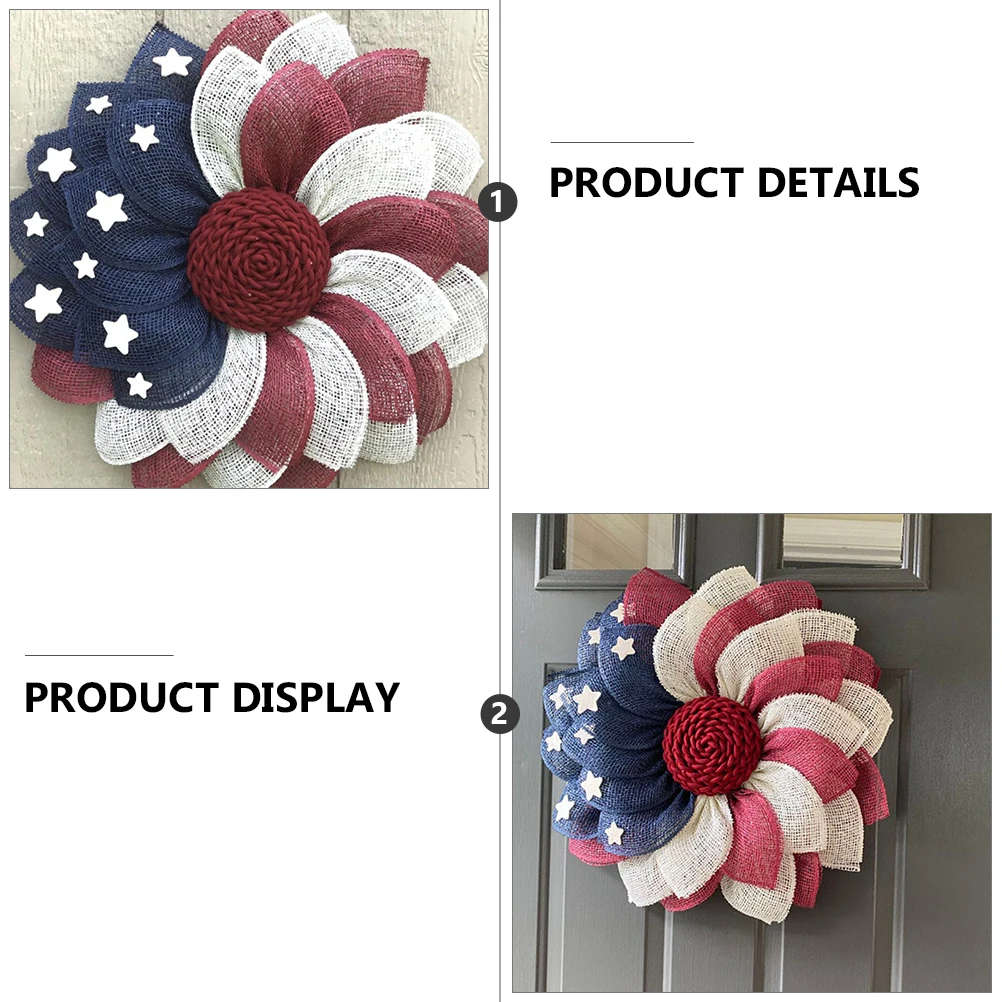 

American Flag Patriotic Wreath Door Decorations Cloth Flower Quality Fabric Independence Day Style