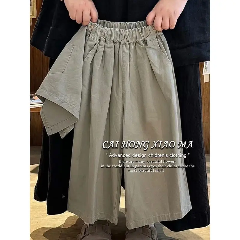 الكورية الأطفال والفتيات الربيع السراويل 2025 نمط جديد أنيق المئزر فضفاض بنطال ذو قصة أرجل واسعة مستقيم الساق السراويل قطعتين مجموعة #5