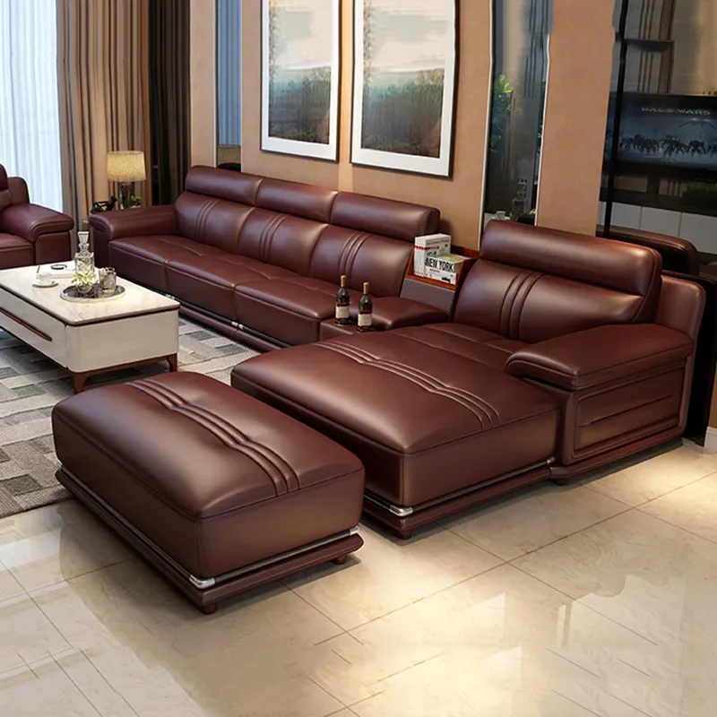 Modern Sofa Living Room Combination Furniture Import First Layer Cattle Leather In Thick Leather Sofa