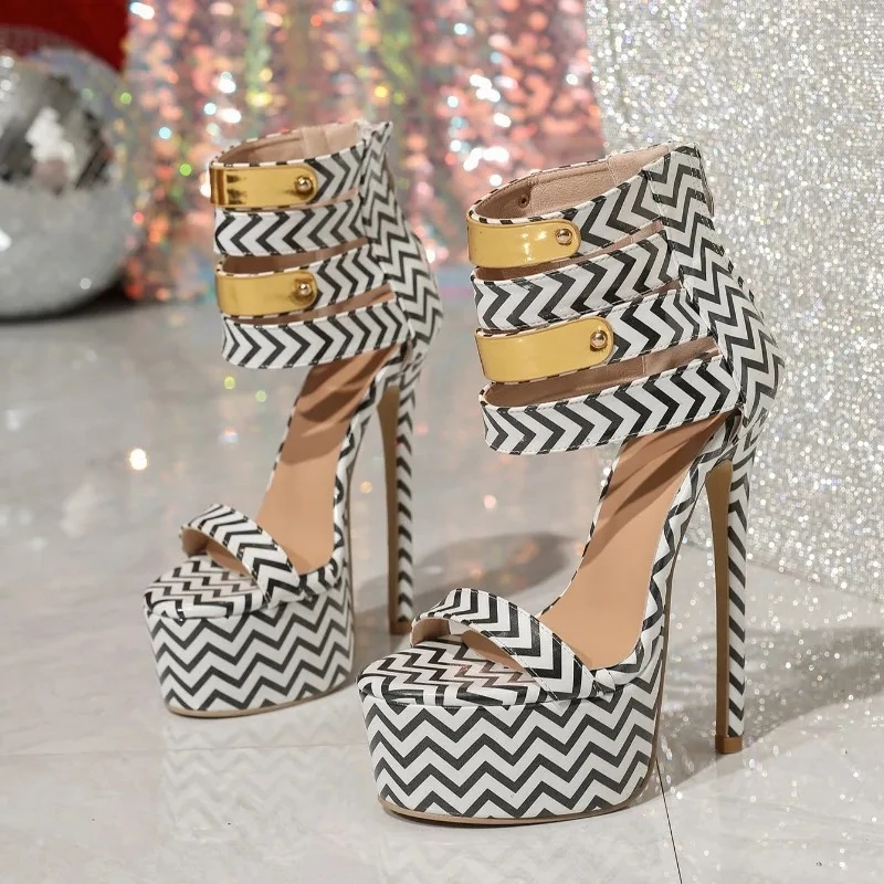 Aneikeh Contrast Color Peep Toe High Heel Sandals Ladies Ankle Wraparound Strap Platform Stiletto Heel Night Out Dress Shoes