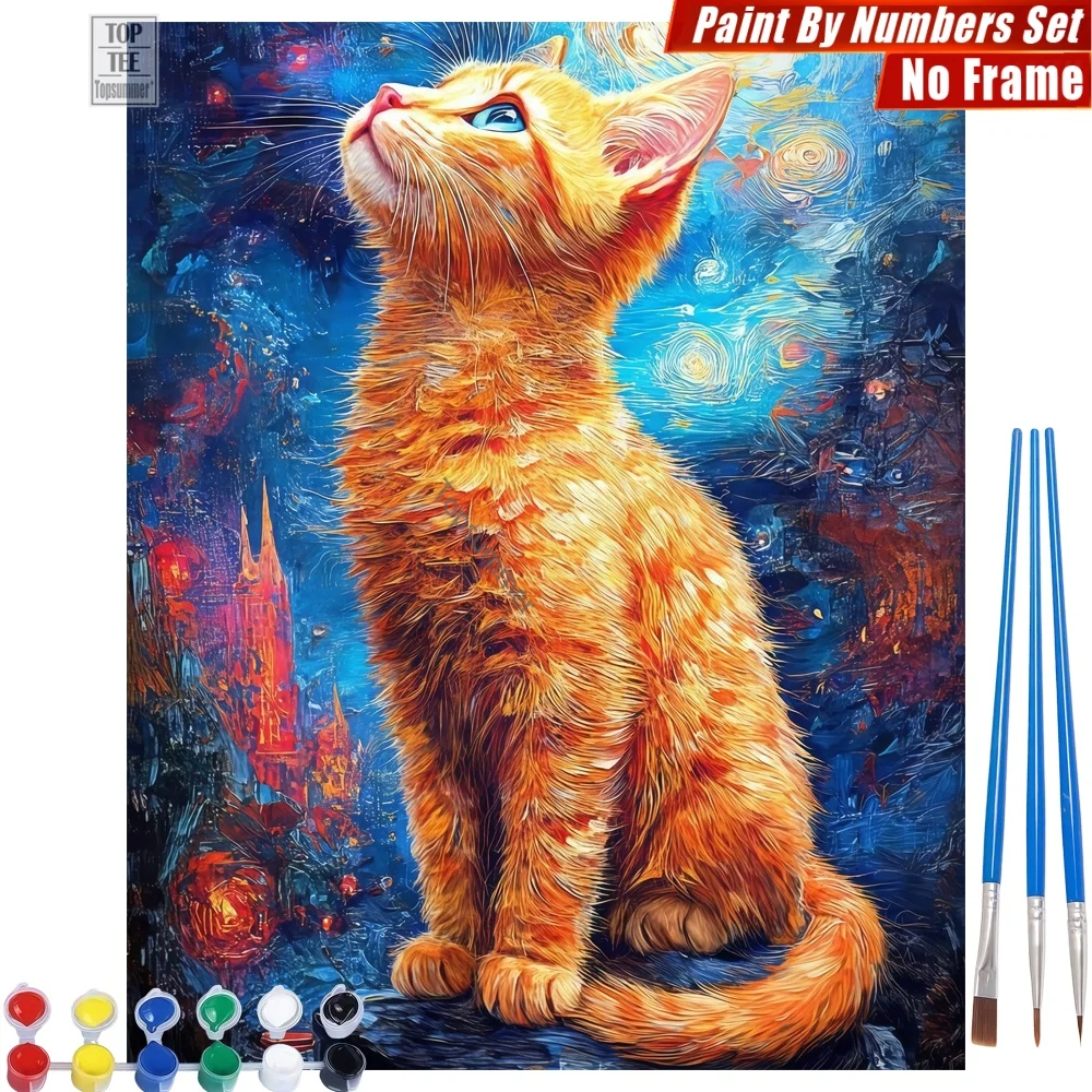 

Orange cat rock Digital Oil Paint Set - Starry swirling universe Living Room Wall Art Birthday Gift For Grandma