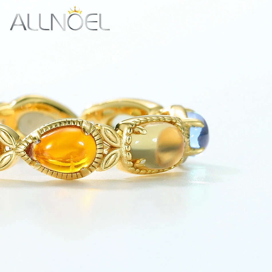 ALLNOEL Real 925 Sterling Silver Rings for Women Citrine Amber Colorful Gemstone Gold Plated Luxury Vintage Fine Jewelry Gifts