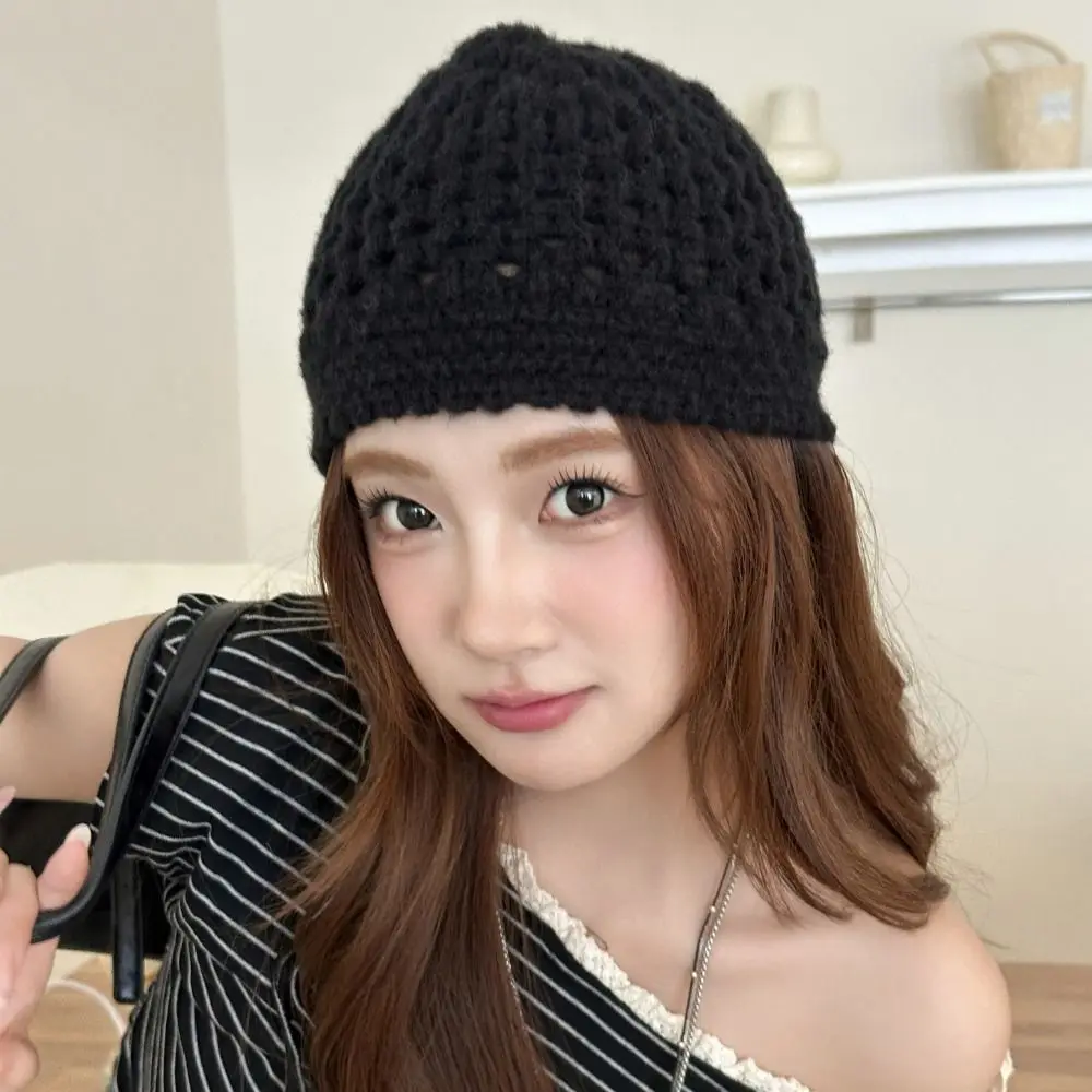 

Sweet Bohemian Style Knitted Beanies Hat Hollow Out Thin Crochet Pullover Hat Korean Breathable Weave Cap Apparel Accessories