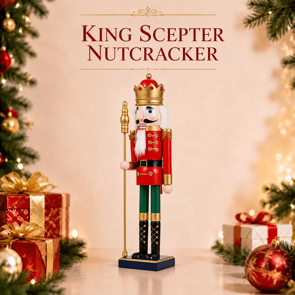 1pcs 50cm Holzpuppe Nussknacker Umhang König Skulptur Weihnachts puppe rot Handwerk Neujahr Dekoration Handwerk Ornament Geschenke – Detail 11
