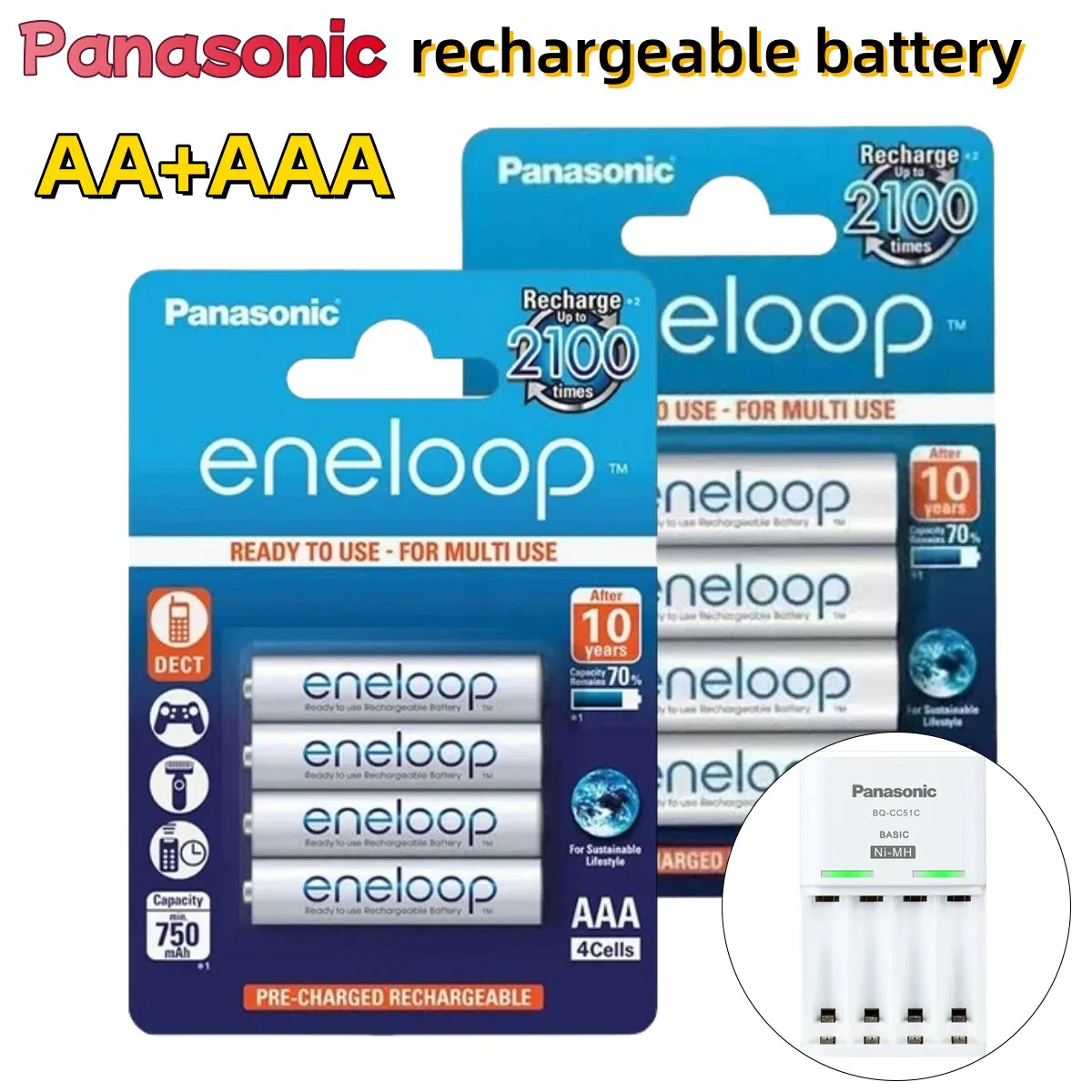 

Panasonic Eneloop original AA AAA rechargeable battery 1.2v 1900mAh 800mAh pre-charged nimh suitable for flashlight camera toys