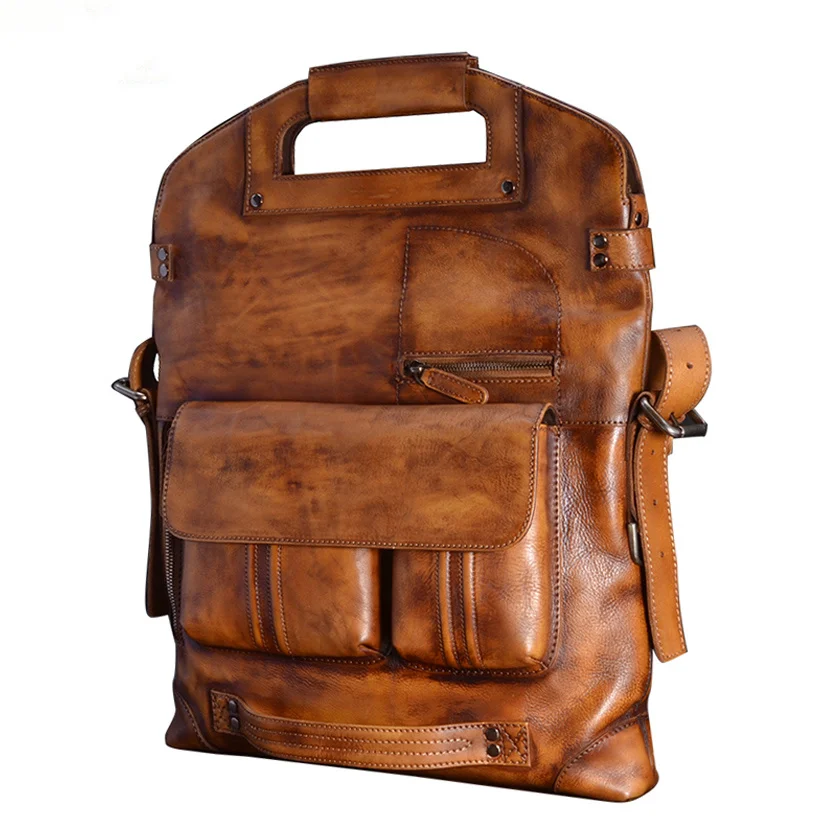 Genuine Leather men's handbag casual male Messenger bag retro shoulder bag business men briefcase handwork bag