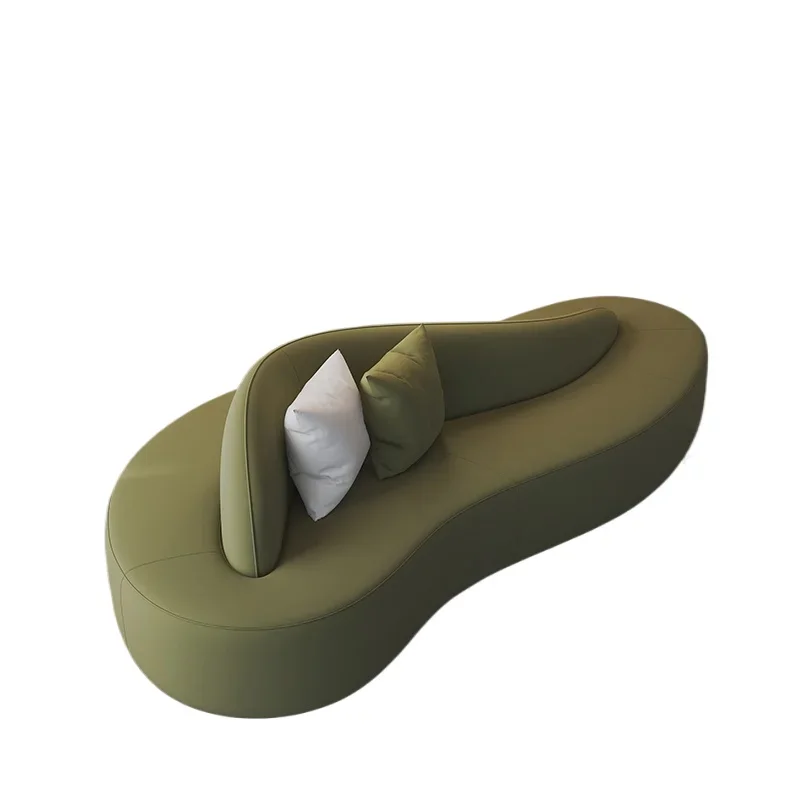 Sofá, área de estar, recepción, curvo, doble cara, creativo, minimalista, ligero, tela verde de lujo, forma especial