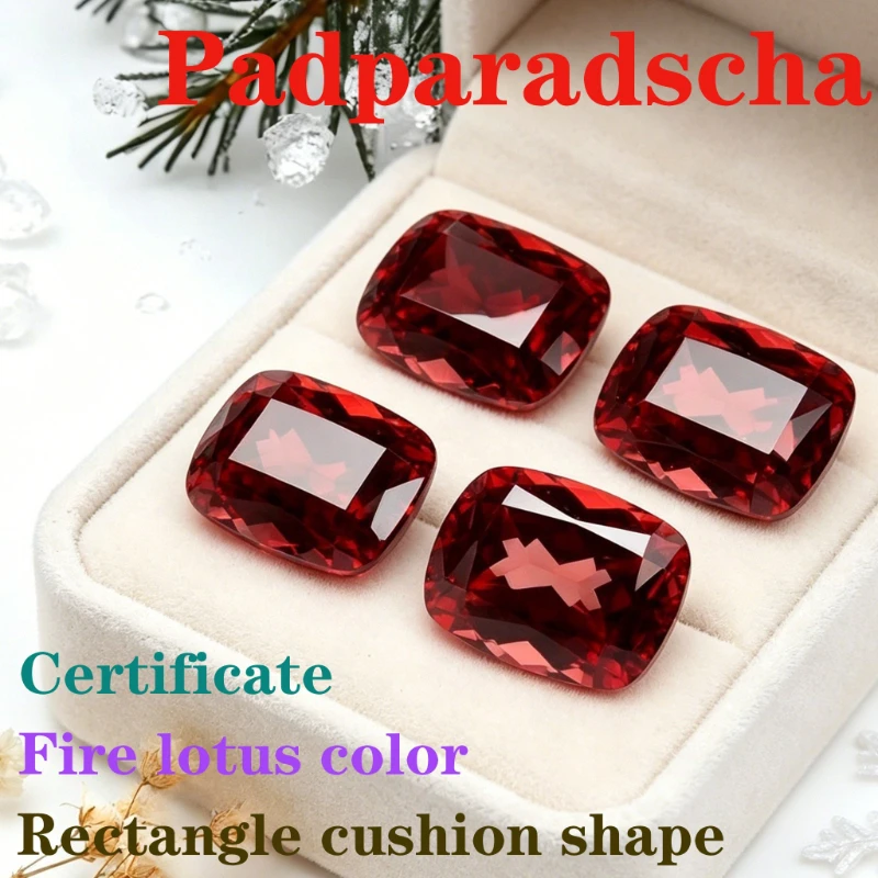 Synthetic Sapphire Fire Lotus Color Padparadscha Rectangle Cushion Shape Certificate Selectable Wholesale