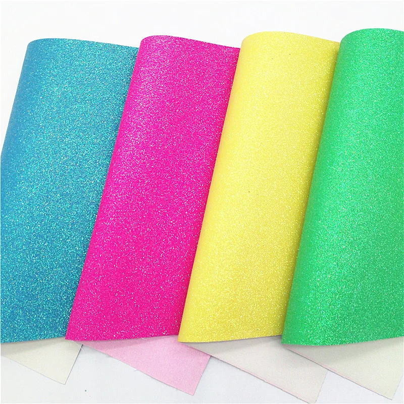 Neon Colors Summer Fine Glitter Leather Sheets Gltter Faux Fabric Vinyl with Soft Backing Glitter For Bows DIY 21x29CM Q1222