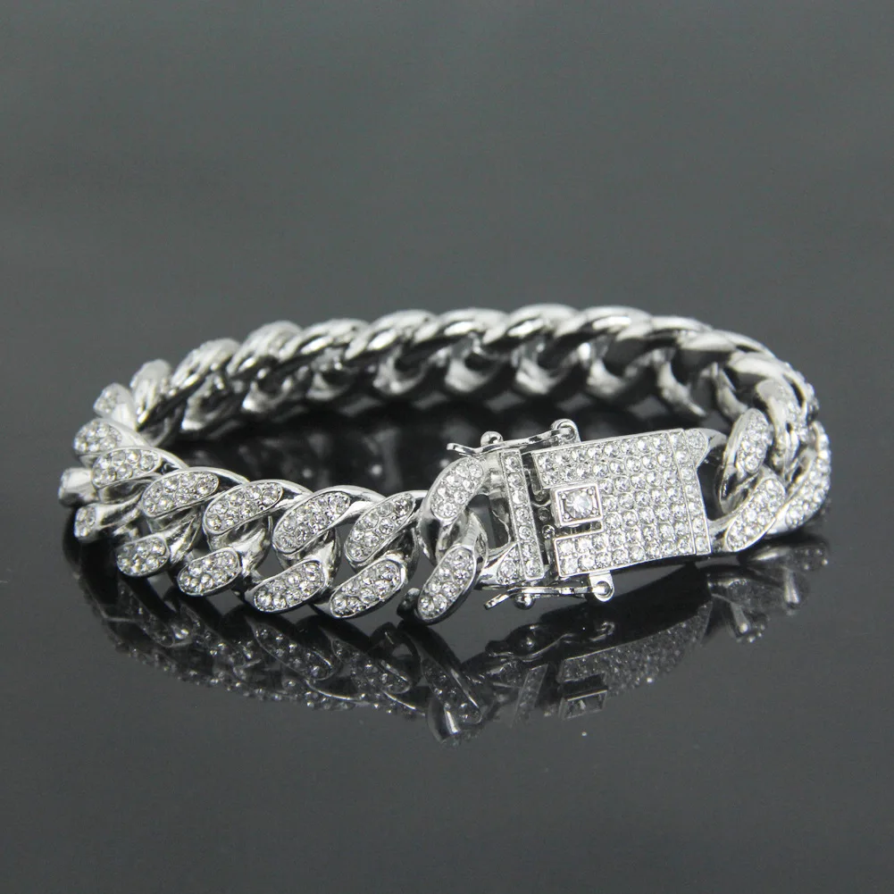 HNSP 12MM Lced Out Cuban Link Chain Bracelet For Men Hip Hop Accessory Jewelry