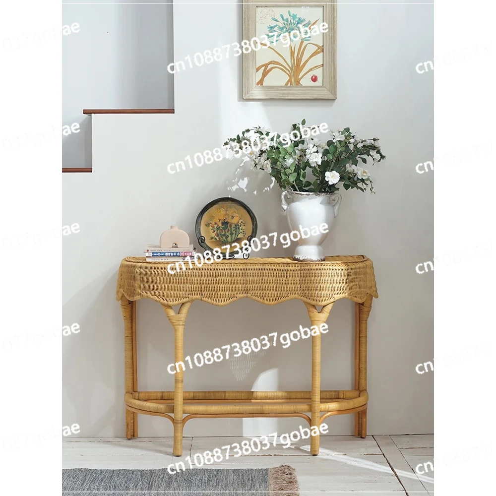 Rattan Woven Living Room Entrance Console Tables B & B Quiet Retro Entrance Cabinet Pastoral Console Wall Table