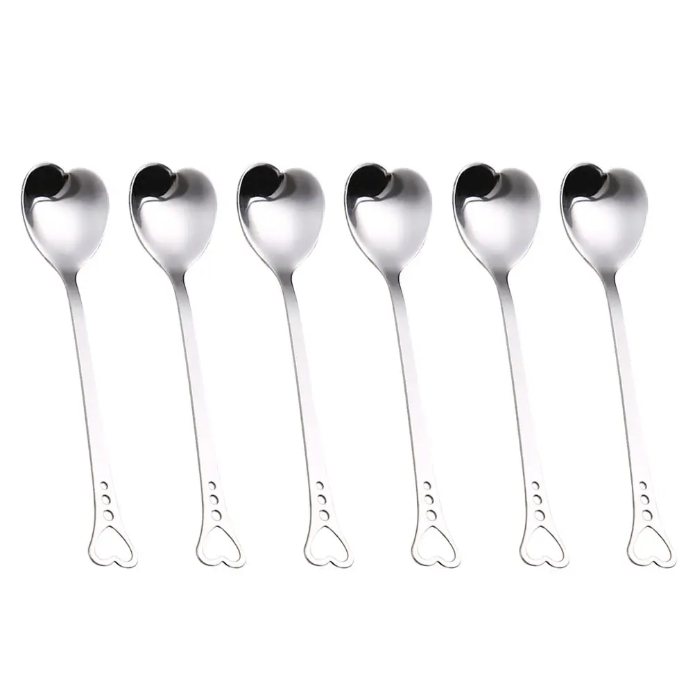 

6Pcs Heart Shape Spoons Premium Alloy Antirust Ecofriendly Modern Design for Coffee Tea Dessert Home Office Gift