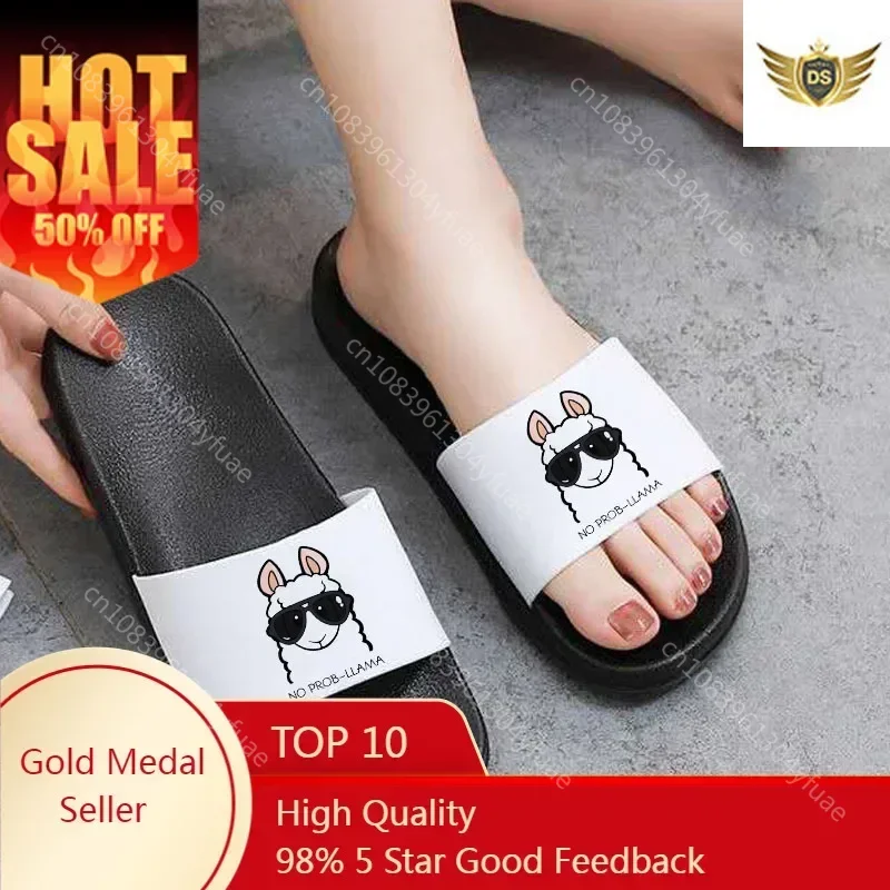 

Women Slippers Kawaii Alpaca Print Summer Beach Open Toe Flip Flops Animal Pattern Comfortable outdoor slides