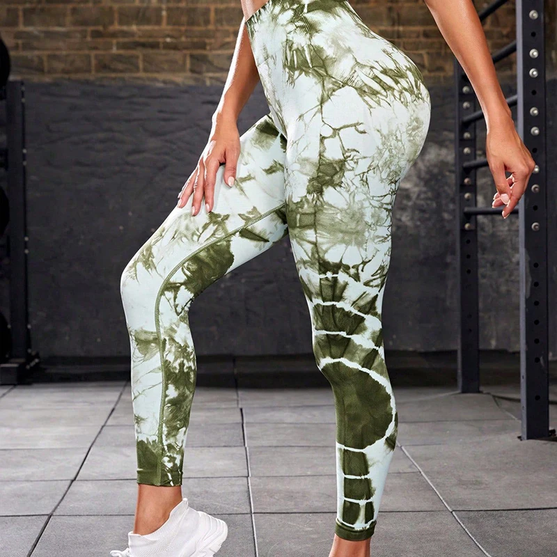 Tie Dyed Seamless Yoga Pants High Waist Lifting Hips Breathable Moisture Wicking Fitness Pants Yoga Pants