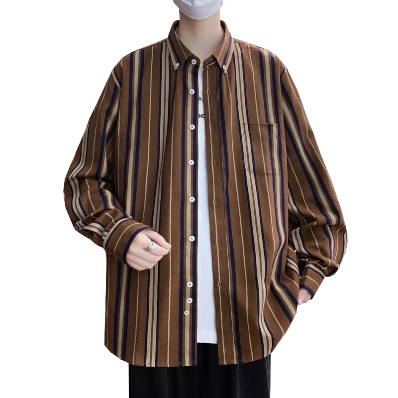 

Men's Trendy Long Sleeve Shirt - Spring Summer 100% Cotton Breathable Light Business Stripe Shirt Minimalist Style Utility Wear